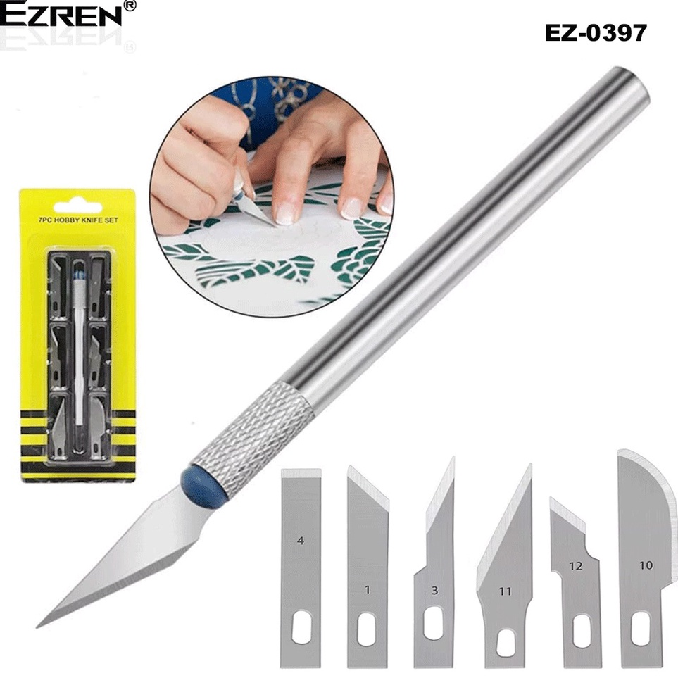 

KODE GGRLV Ezren EZ397 Hobby knife Set Pisau Acrylic Set 7 in 1 Pisau Ic