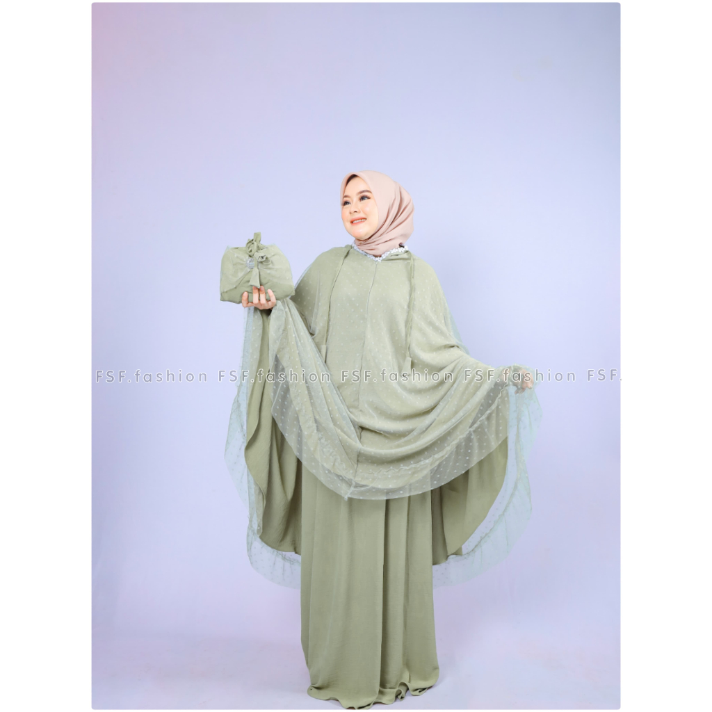 FSF fashion - Mukena Khalida 2in1 Dewasa Jumbo Renda Tile Dot Brokat Premium Traveling Brukat Mewah 