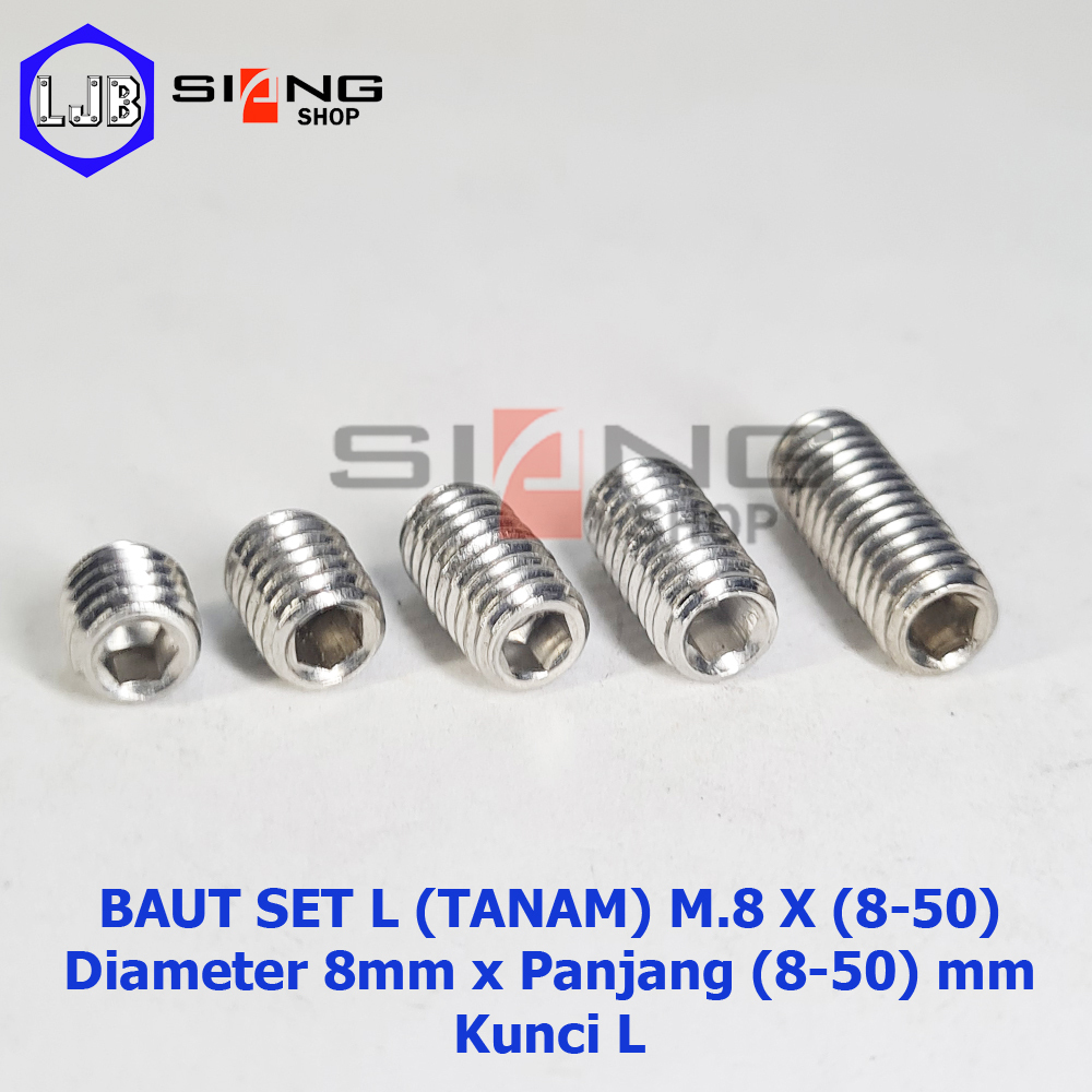 Baut Tanam L Stainless M8 Panjang 8 sd 50mm (Set L)