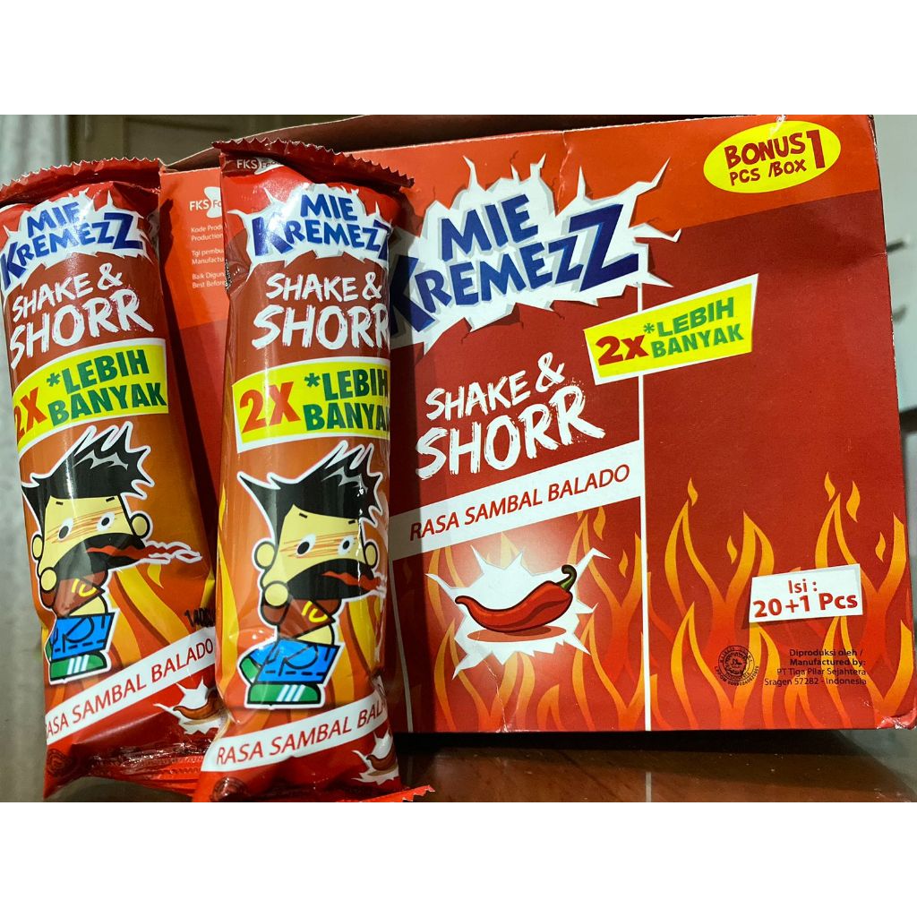 

MIE KREMEZZ SHAKE & SHORR - Box (isi 20 bonus 1) 16 Gr - Sambal Balado Ayam Panggang Keju