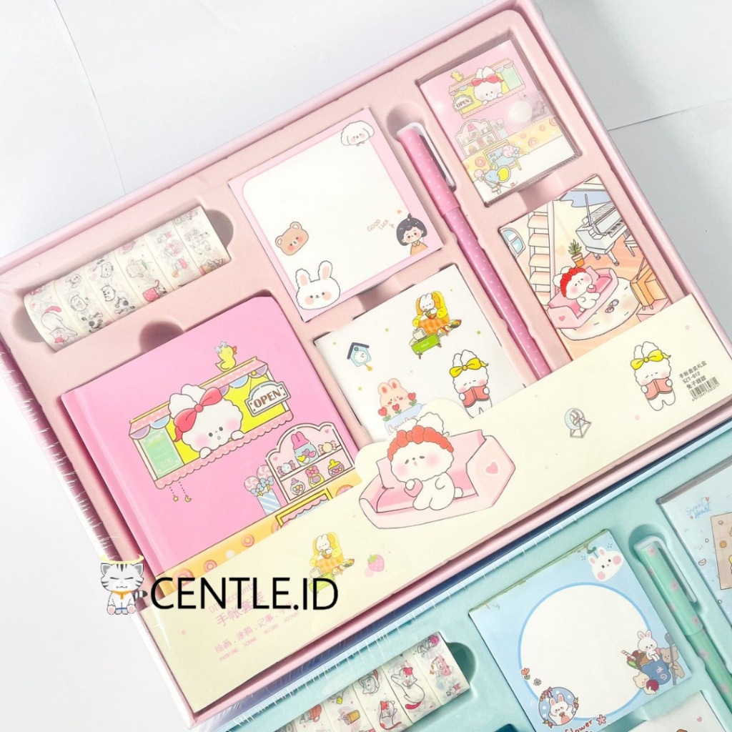 

CENTLE.ID Paket jurnal 7 in 1 Kelinci Free Box solatip buku mini kertas