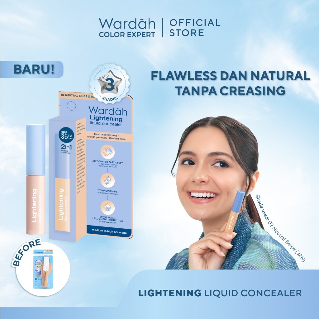 Wardah Lightening Liquid Concealer - 3 Shade - Concealer Cair / Stick - Penutup Bekas Jerawat - Make