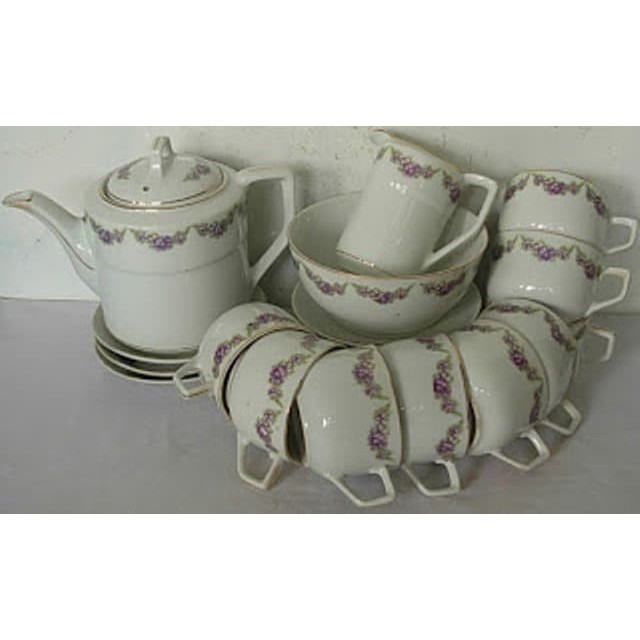 Bavaria Porcelain Tea Set With Purple Flower 21 item