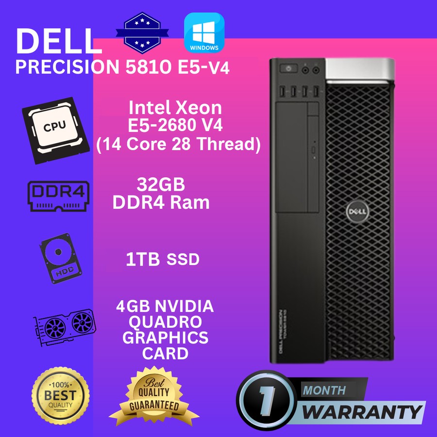 PC Server Workstation DELL T5810 / 5810 Intel Xeon E5 v4 32CPU Core -RAM 128GB- SSD 1TB