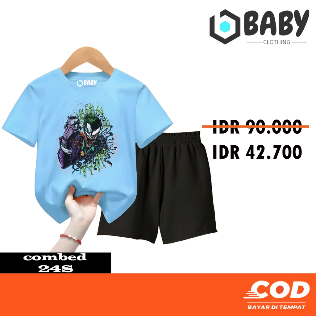 BABY - Setelan Anak Unisex 1set Baju Dan Celana Polos Pendek JOKER A-34
