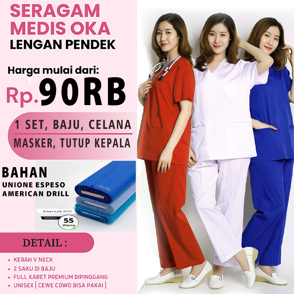 baju medis - baju ok - baju oka - baju jaga perawat - baju jaga medis - baju perawat ok pendek