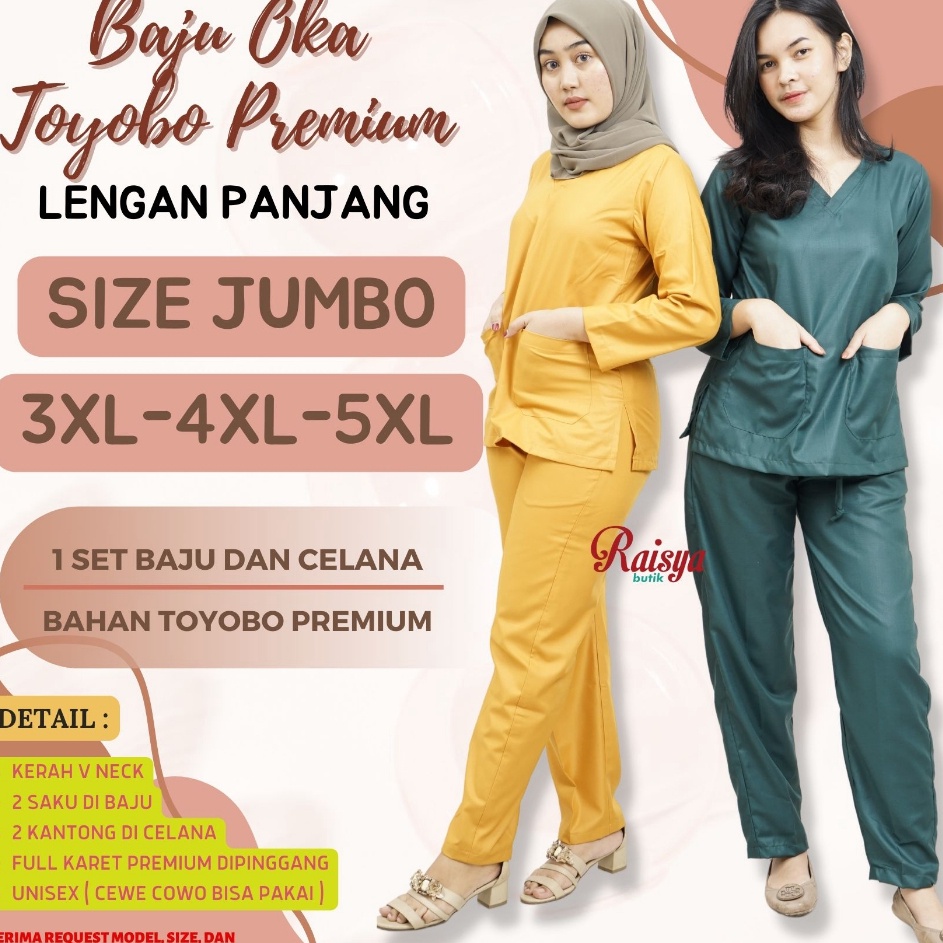Terlaku  SIZE JUMBO  3 WARNA BAJU OKA LENGAN PANJANG  SCRUB OKA LENGAN PANJANG  BAJU JAGA JUMBO LENG