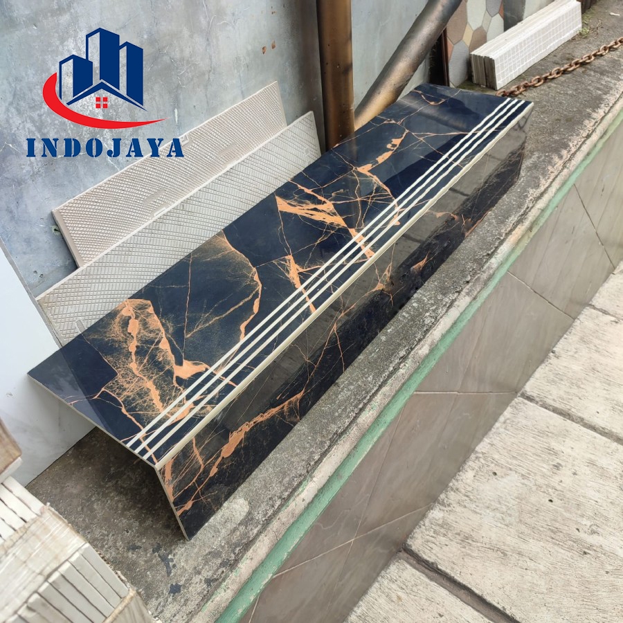 granit tangga motif hitam serat marmer gold 30x100 30x120 custom ukuran list keramik