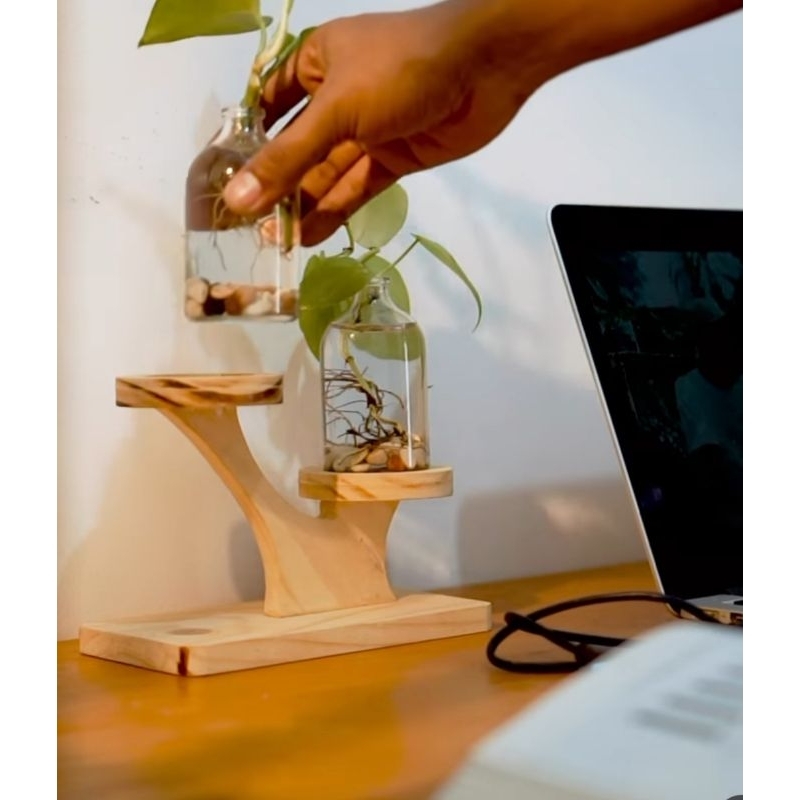 tatakan pot kayu / standing pot kayu jati belanda / tempat pensil kayu jati belanda