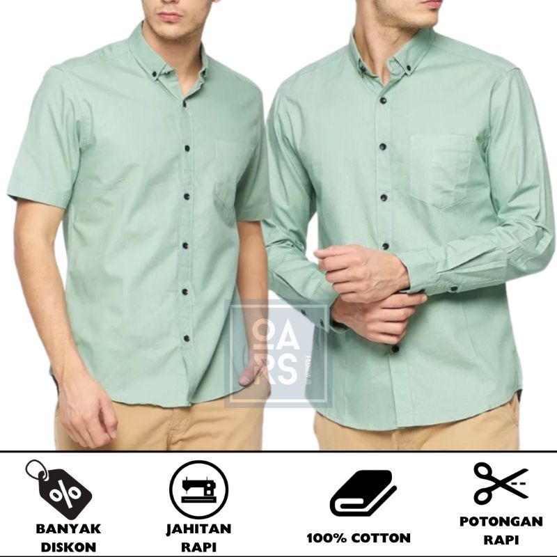 Kemeja Couple Ayah dan Anak laki laki polos warna tosca sage green hijau mint softgreen lengan panja