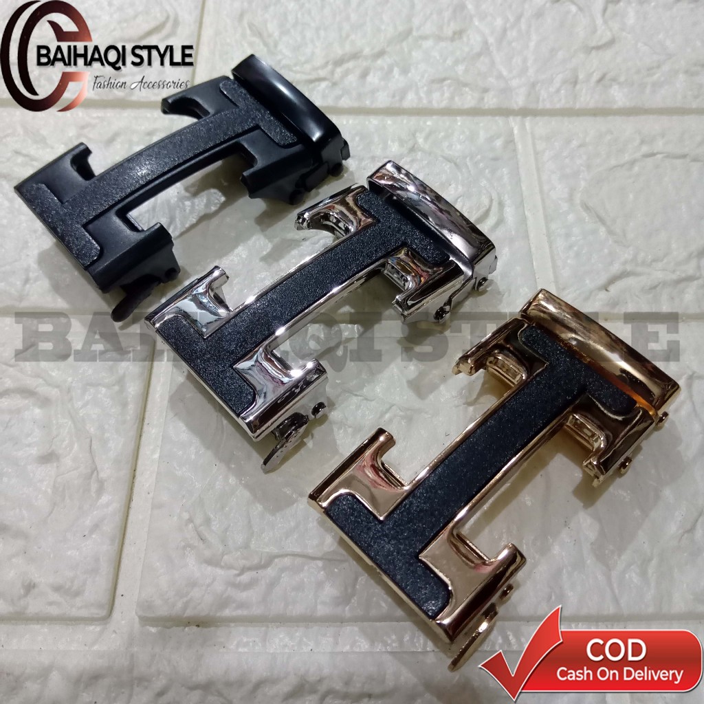 Kepala Ikat Pinggang Gesper Pria Belt Logo H Sabuk Buckle Rel Automatis-3.5cm