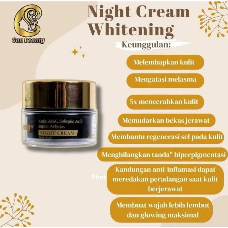 Can Beauty Night Cream | Whitening Platinum Krim Malam Can Beauty BPOM