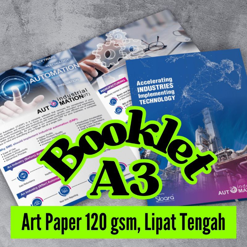 

Cetak Booklet A3, Lipat A4, Bahan Art Paper 120, Isi 1 Lembar