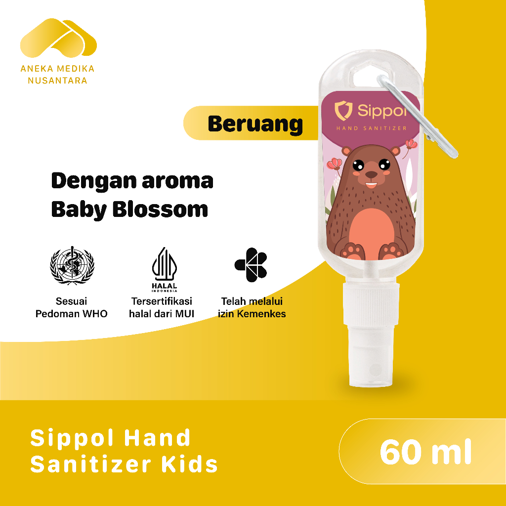 Sippol Hand Sanitizer Kids 60 ml [Baby Blossom] [Beruang] / Antiseptik Pembersih Tangan Anti Bakteri