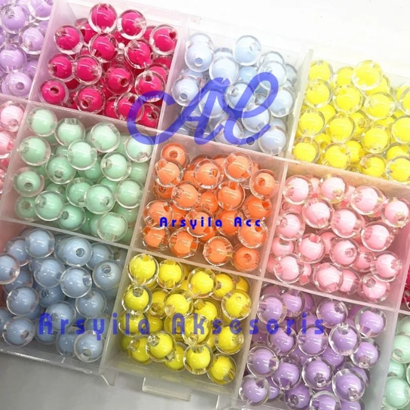 50 Pcs Manik Manik Bulat Kristal Transparan Manik Akrilik Spacer Warna Warni Bening