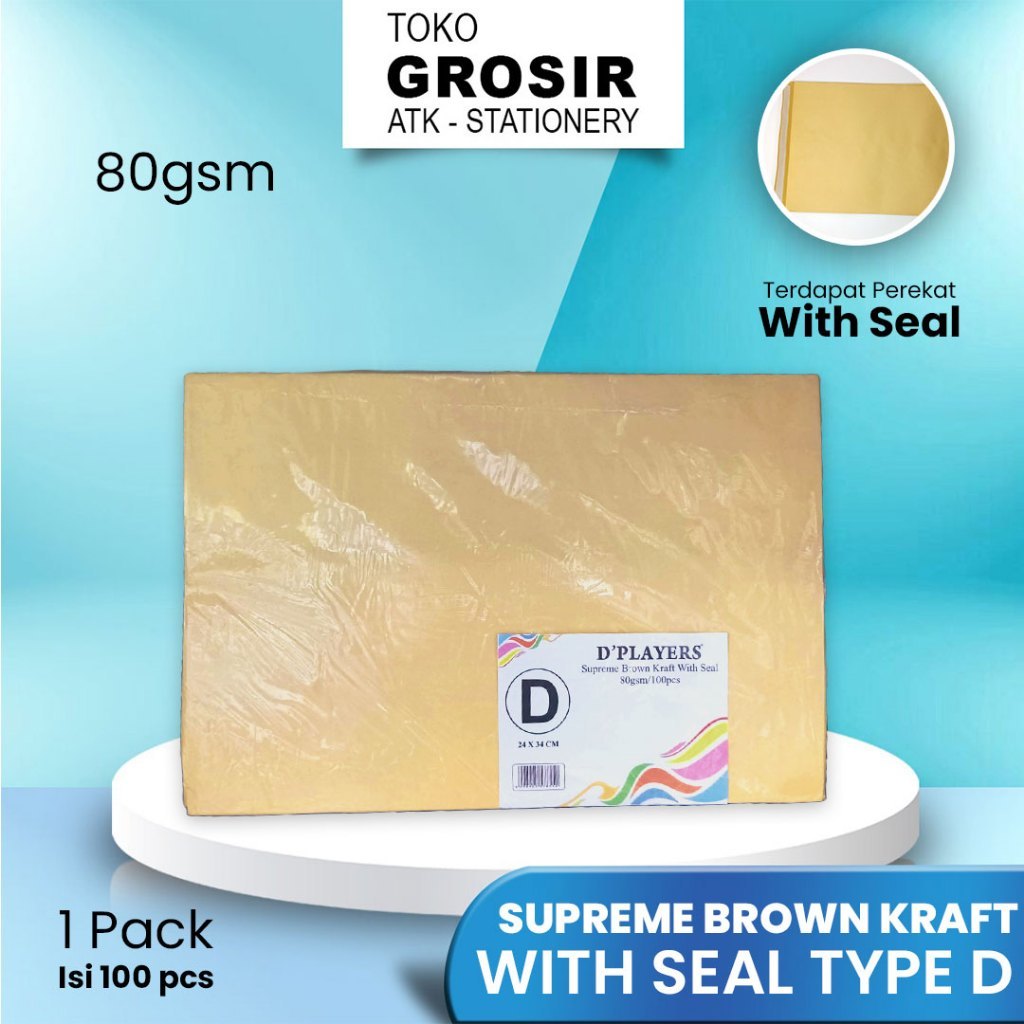 

DPLAYERS AMPLOP COKLAT SUPREME BROWN CRAFT WITH SEAL TYPE D 34x24 cm / 1 PACK ISI 100 PCS