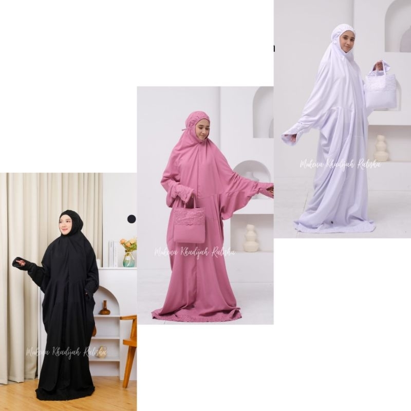 Mukena terusan khadijah bordir jumbo - cotton micro polos premium | mukena dewasa lebaran adem lembu