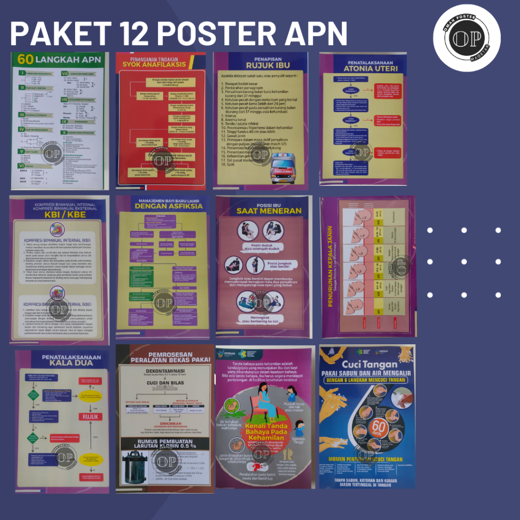 Paket Poster - Poster APN - Paket Poster APN Lengkap - 60 Langkah Asuhan Persalinan Normal Terlengkap - Poster Kebidanan Kesehatan