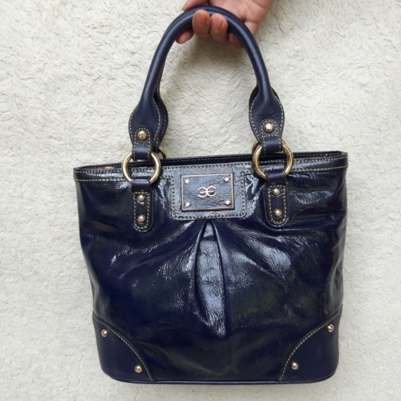 Esquire Handbag Patent Leather Navy Wanita