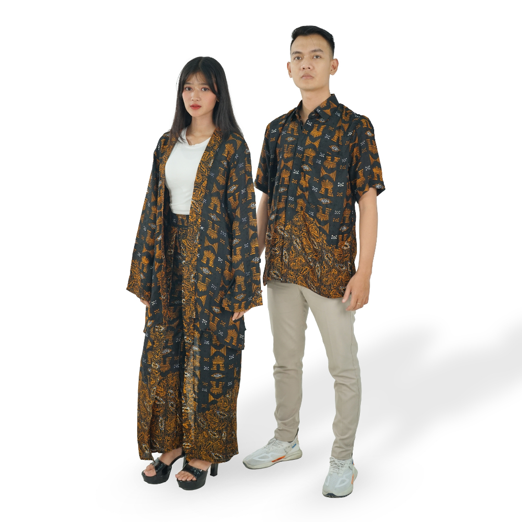 BATIK TRUSMI Set Couple Viscose Mega Mendung Gapura GNTG Hitam