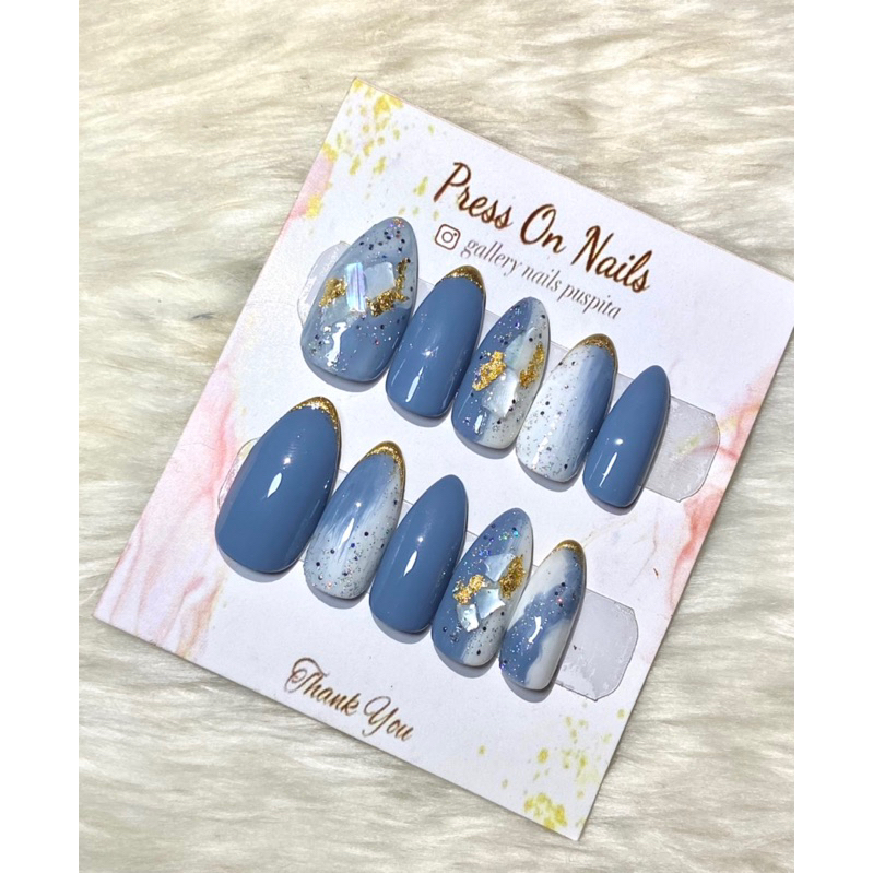 nail art biru cute || nail art wedding || kuku pasangan satu set || pres on nail biru