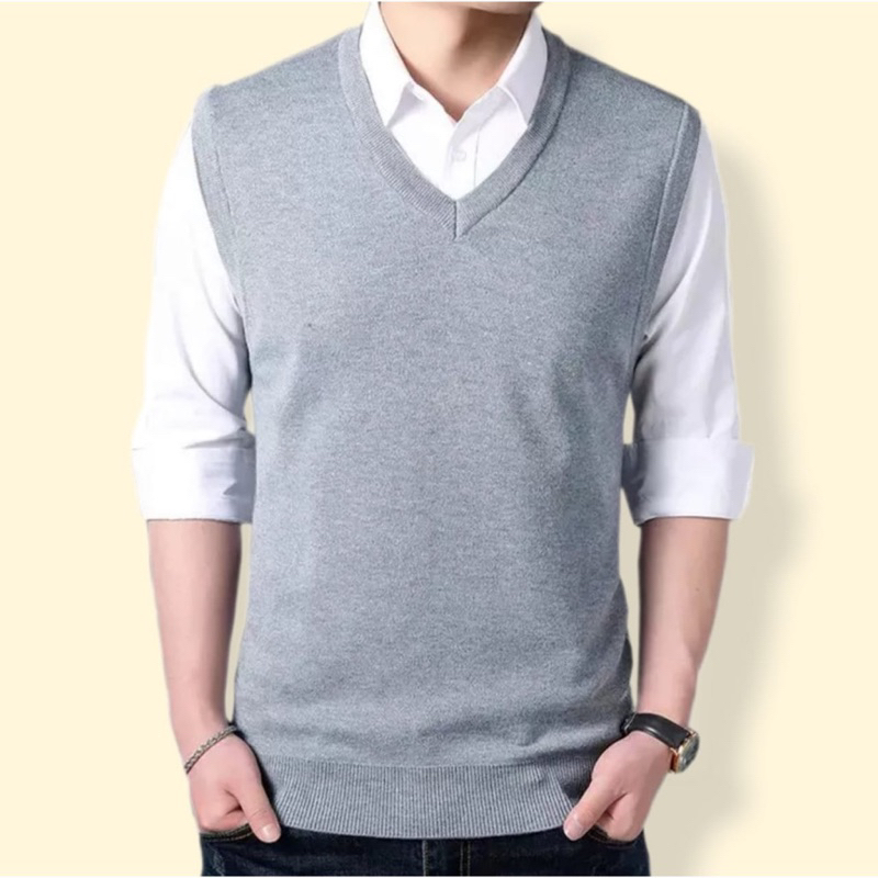 One - Rompi Pria Rajut Korea Vneck Knit Vest / Vest Rompi Rajut Pria Rompi Rajut Polos