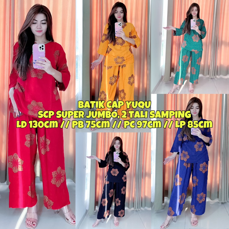 JMB003 | SETELAN BATIK CAP SUPER JUMBO CELANA PANJANG LD 130cm BAHAN SANTUNG // BIG SIZE
