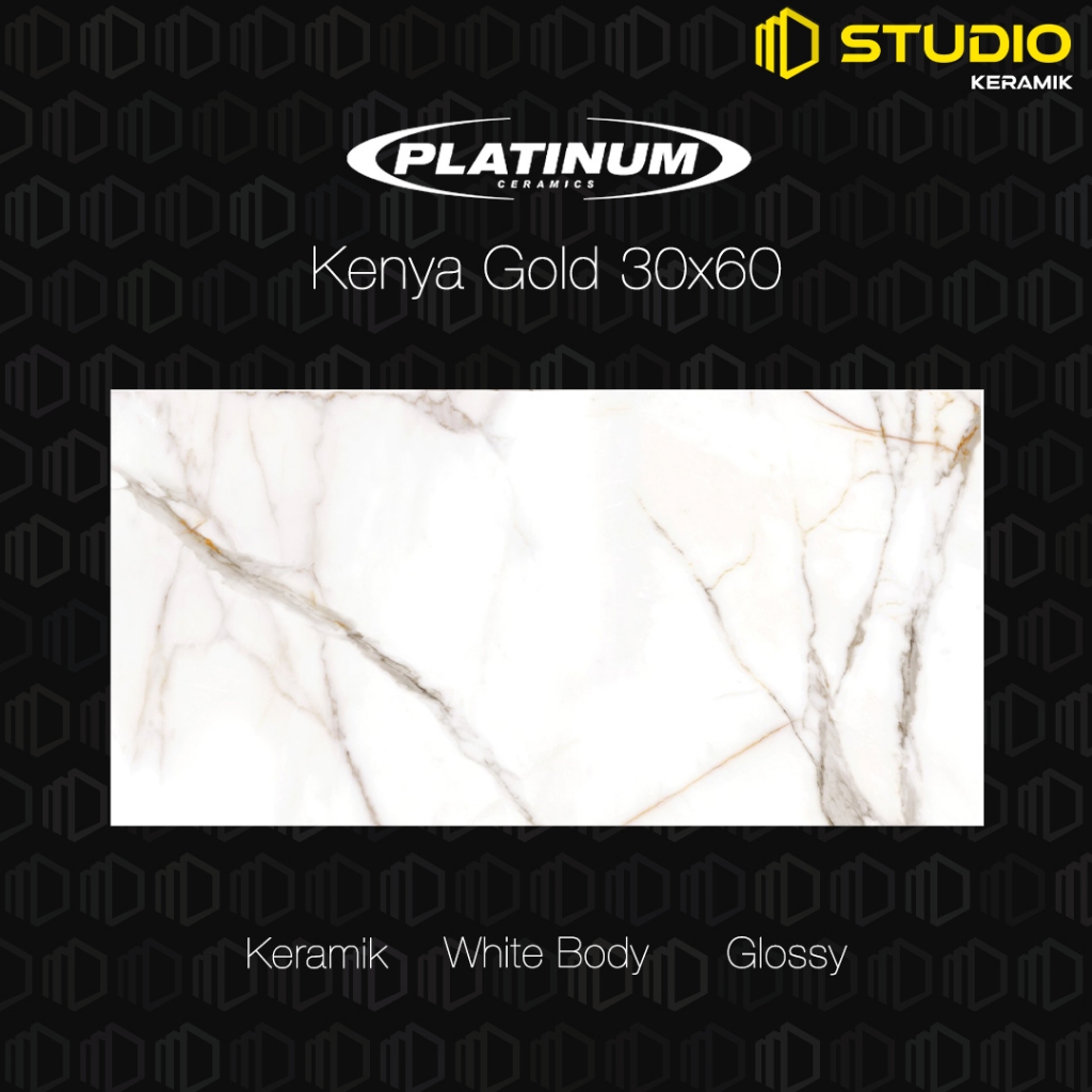 KERAMIK DINDING Platinum Kenya Gold 30x60 Glossy White Body