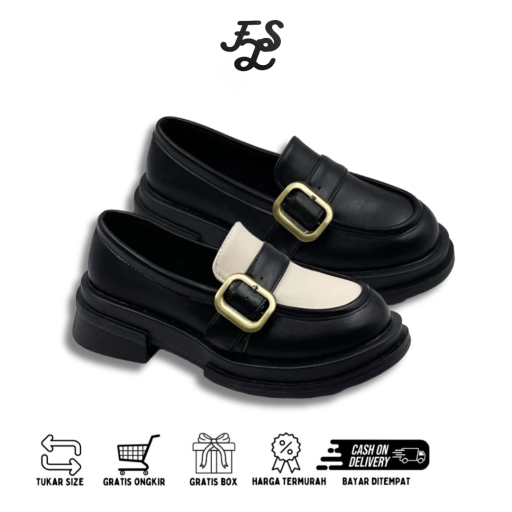 LUMMYSHOP Azura Sepatu Flatshoes Wanita Sepatu Loafers Docmart Sepatu Casual  Putih Hitam
