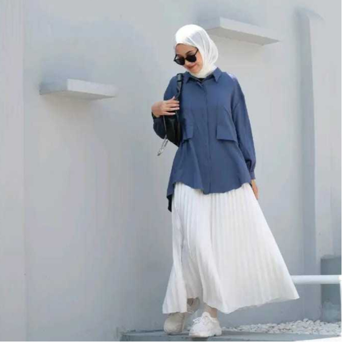 Rok Plisket Hyget Super Premium/Rok Plisket Wanita/Rok Panjang Muslim/Rok Mayung PUTIH TULANG