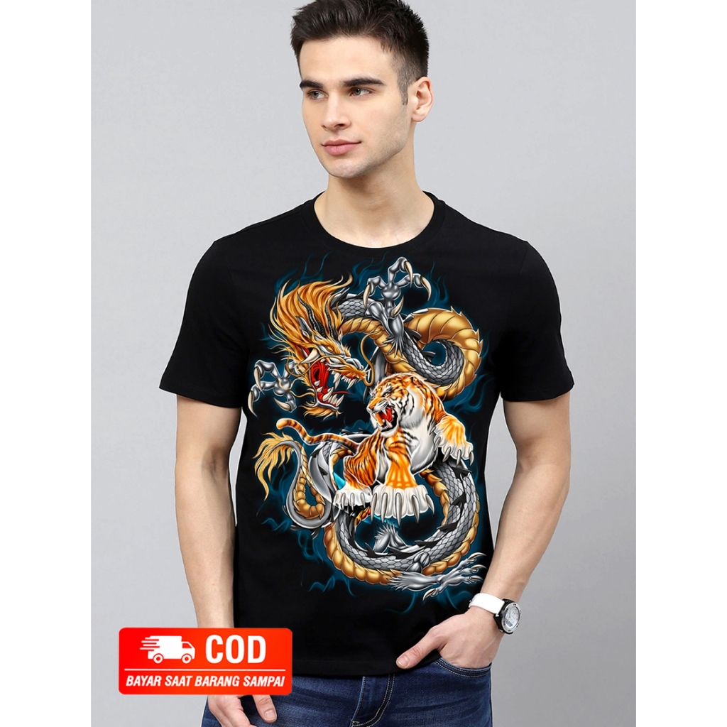 Kaos Motir Naga N Macan Kaos Pria Dewasa Keren Hitam