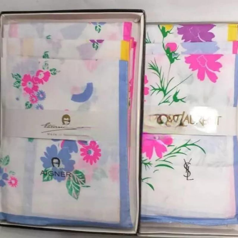 Sapu Tangan Wanita Putih Bunga 6pcs