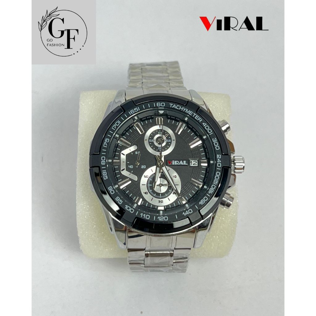 Jam Tangan PRIA Merk VIRAL Original Stainless Steel Chronography Style