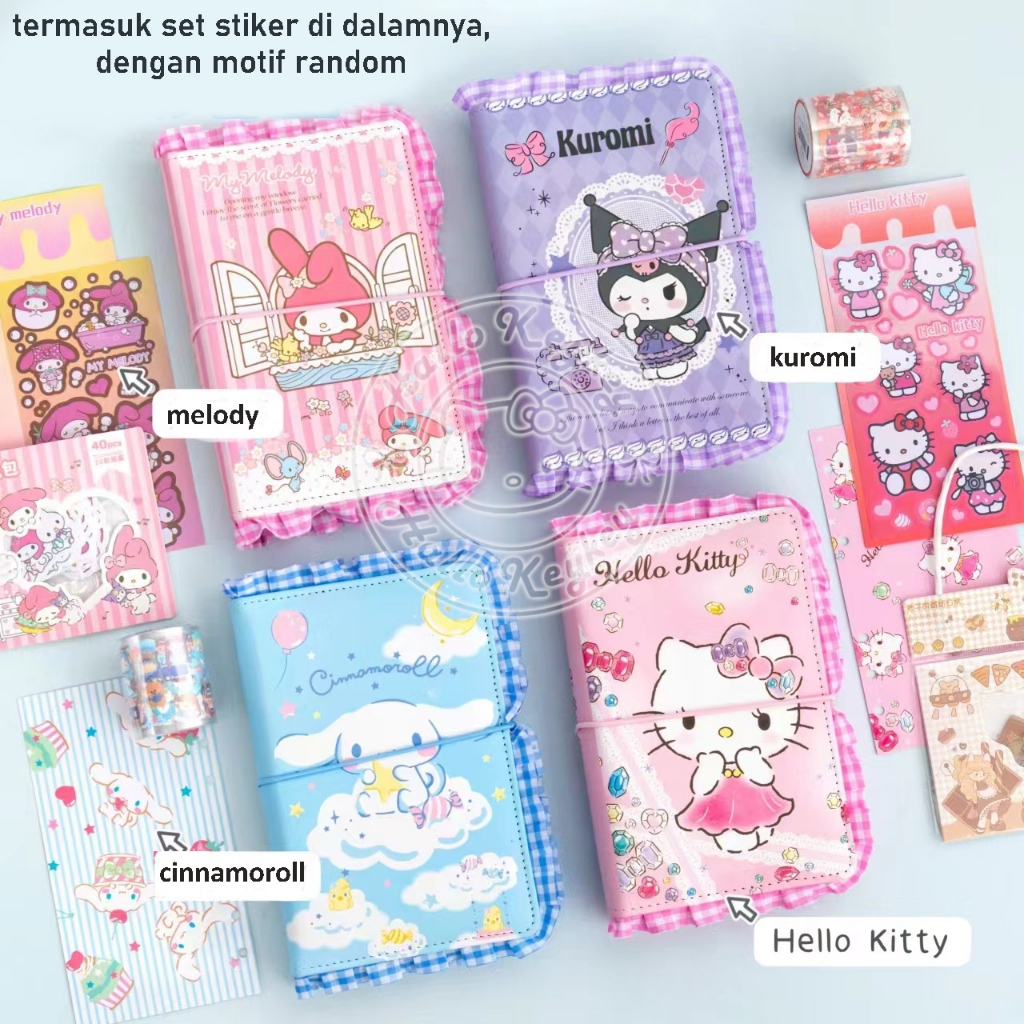 

set buku binder dan stiker hello kitty melody kurmi cinnamoroll