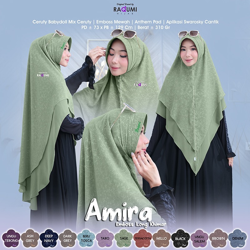 Jilbab Instan Amira Long Khimar Syar'i Ceruty Original RAQUMI HIJAB Babydoll Mix Ceruty Two Layer Ju