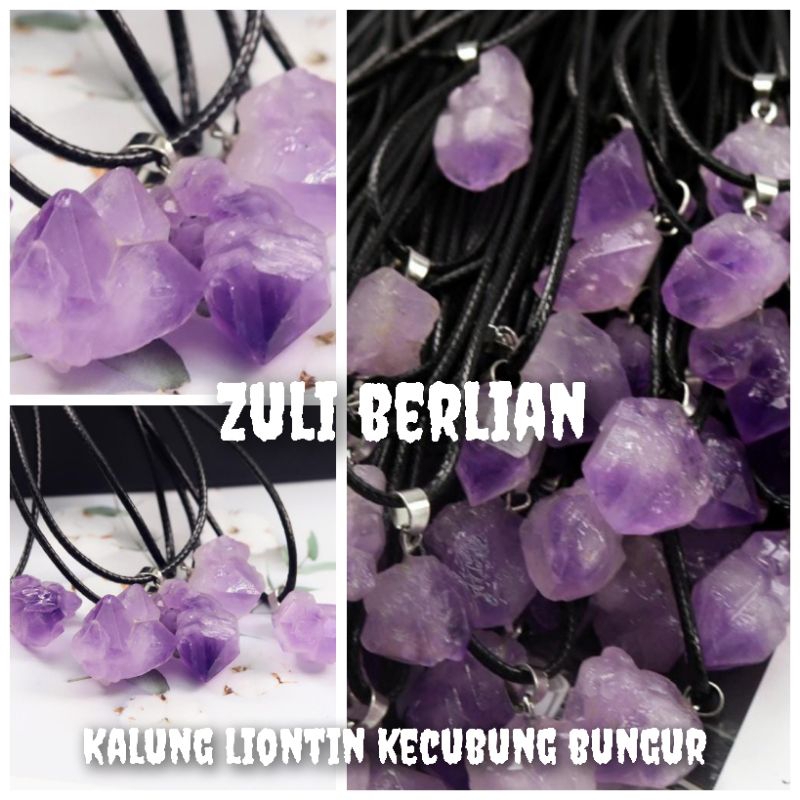 Liontin kalung serpihan batu  kecubung bungur natural