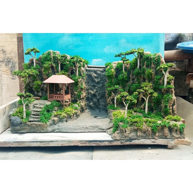 Hardscape tebing air terjun buat aquarium 50x30x30