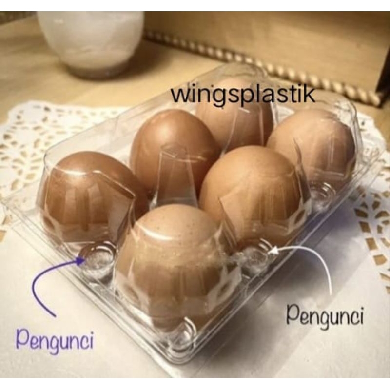 Tray Telor Mika isi 6 dengan Pengunci TEBAL / Tray Telor Plastik Kancing isi 6 / Mika Telor isi 6 de