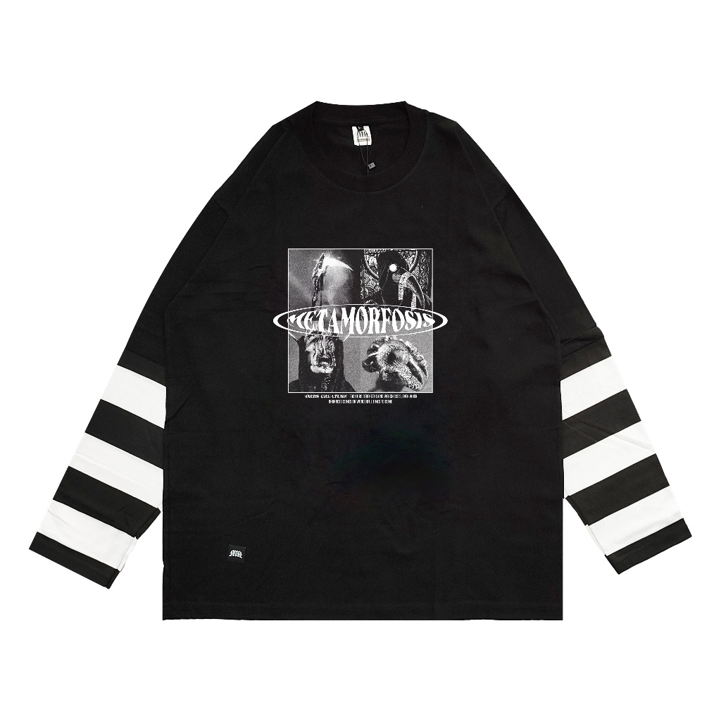 Metamorfosis Clothing - Longsleeve Oversized Tshirt Double Layer Orbs Black Cotton Combed 24s / Stre