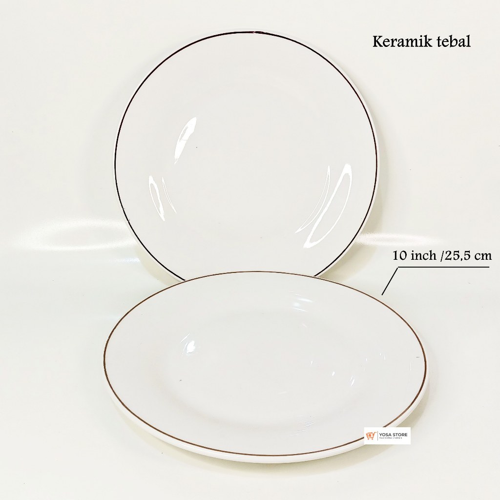 Piring Keramik Saji Makan Ceper Besar 10inch 25,5 cm Putih Lis HW 1 Pcs