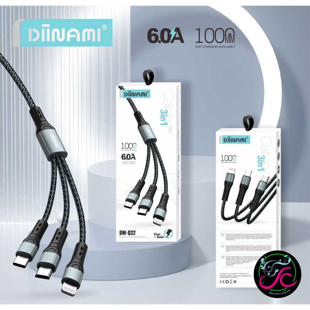 DIINAMI Q32 cable Data Charger Micro USB tipe c & iOS Lightning 120W 1M  3in1 Mendukung 6A Fast Cabe
