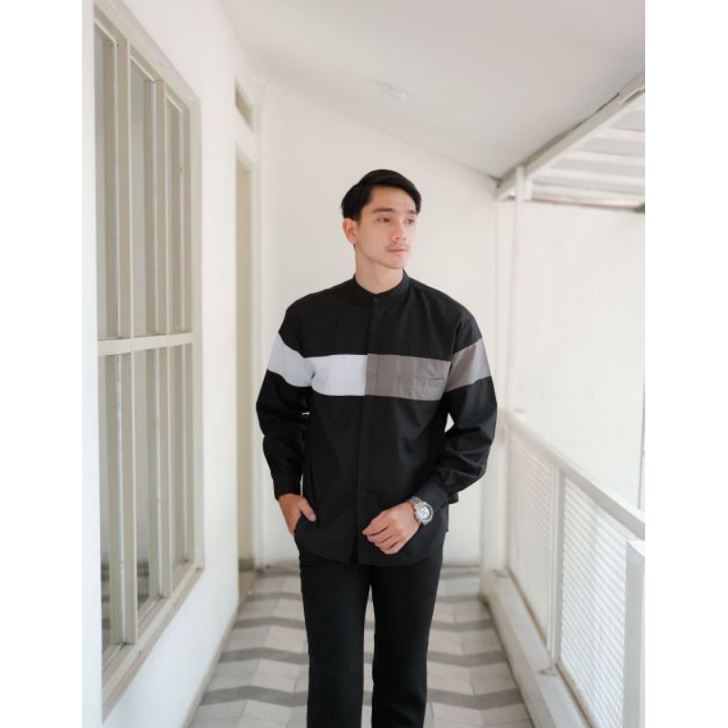 Baju koko Lengan Panjang Kombinasi/Baju pria Modern/Baju pria lebaran 2024