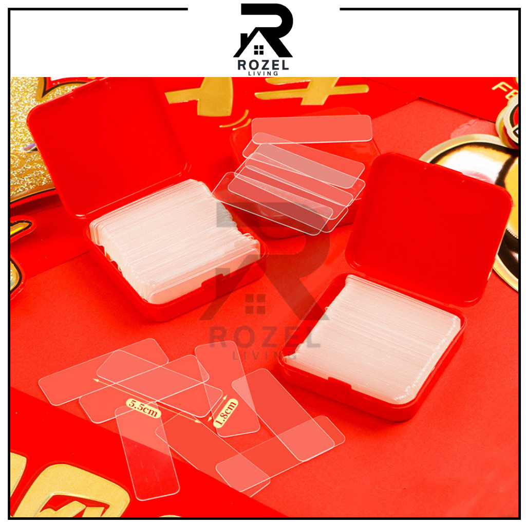 

ROZEL Perekat Sticker Double Tape Mini Transapran isi 60 pcs per Box / Nano Tape Bening Anti Air Serbaguna