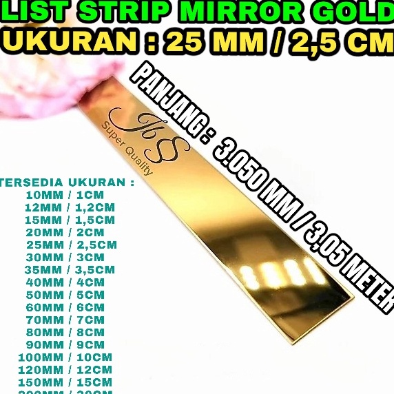 TCb LIST PLAT STRIP MIRROR GOLD 25MM35CMxT 8MM STAINLESS SS 21  LIST DEKORASI INTERIOR l Terlaris Te