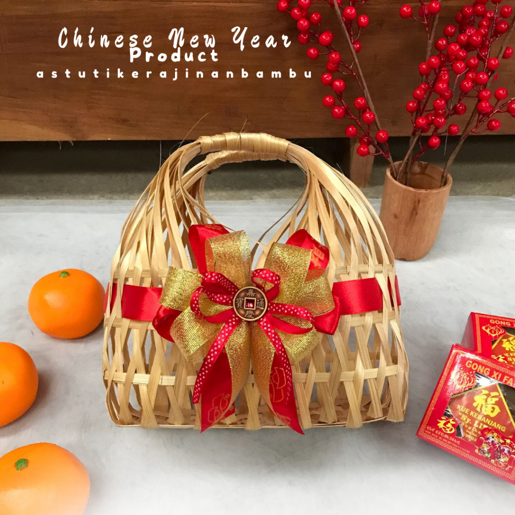 

[IMLEK EDITION] Tas Snack Pita Imlek Goodie Bag Keranjang Bambu Bungkus Kado keranjang kue kering hampers souvenir mini tas snack