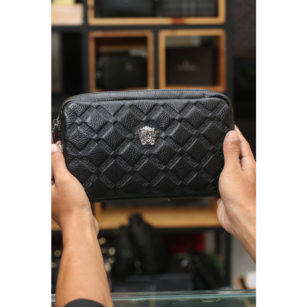 Tas Dompet Clutch Bag Pria Cowok Compact Branded Kulit Asli Keren Import Premium Versace
