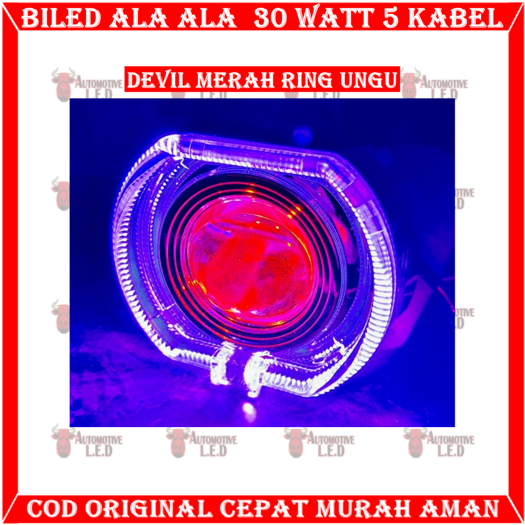 ORIGINAL BILED ALA ALA New Projie Biled cahaya Laser Cut Off jauh dekat 30watt plus devil merah full alumunium Waterproof