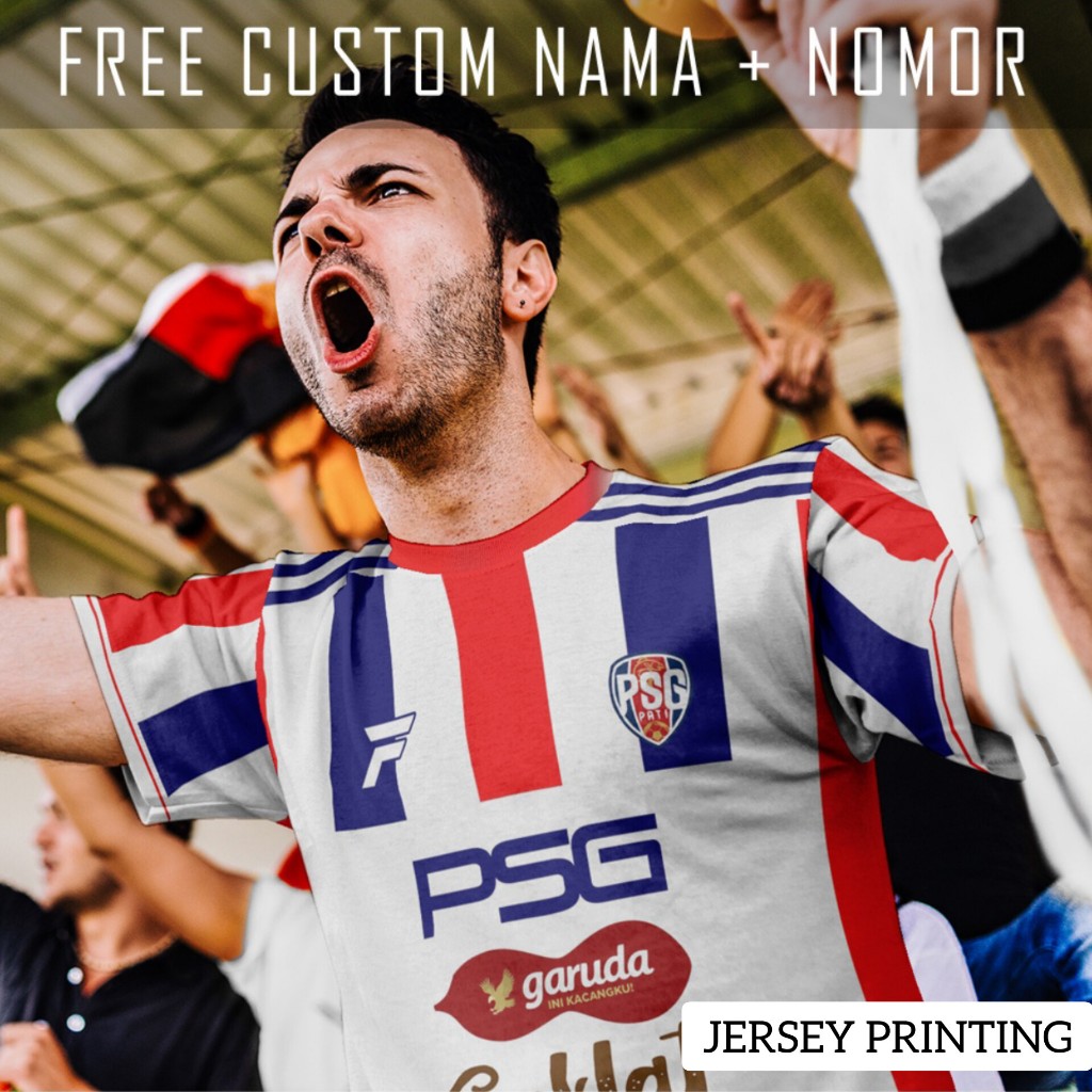 Kaos Bola Jersey PSG Pati Klub Strip Garis Baju Custom Nama dan Nomor Punggung - 316