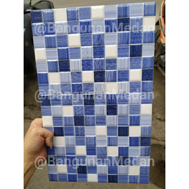 25X40 ASIA TILE CERAMICS KERAMIK LANTAI DINDING MANDI KILAT GLOSSY KW A ELTON ETON BLUE EMB EMBOSSED