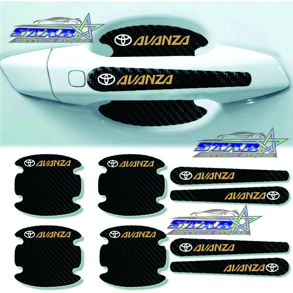 8 pcs sticker stiker pelindung handle pintu mobil avanza Sticker karbon 3d pelindung gagang pintu av